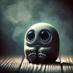 A small hunched posture, monster looking timid and nervous—symbolizing fear as an insecure, lurking presence in the mind.