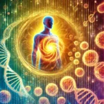 A vibrant depiction of cellular regeneration, with glowing cells renewing in a spiral of energy, symbolizing self-rejuvenation and transformation