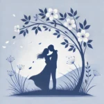 A couple embracing under a blooming tree, symbolizing self-love, attraction, and the power of manifesting true love