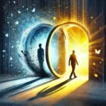 A person standing in front of an open door, symbolizing detachment and freedom from limitations