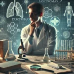 A doctor deep in thought surrounded by medical charts, magnifying glasses, and books, symbolizing investigation and problem-solving in the field of diagnostic detective work.