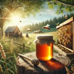 A serene countryside setting featuring a beekeeper tending to a thriving hive, with a jar of freshly harvested honey glowing in the sunlight, symbolizing abundance and the rewards of mindful choices.