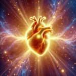 A radiant heart expanding outward, emitting golden waves of energy, symbolizing love, manifestation, and transformation.