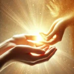 A pair of hands gently receiving a golden light, symbolizing the act of receiving grace, love, and support